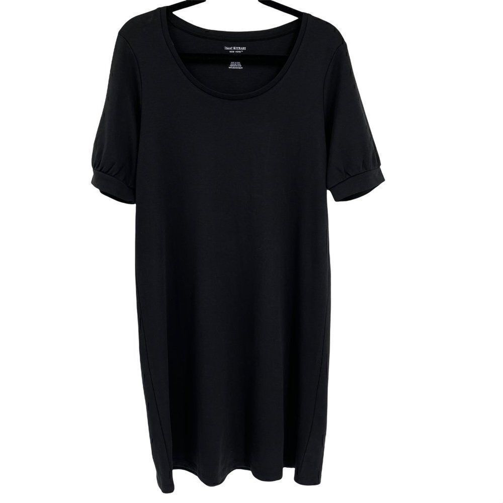 Isaac Mizrahi Black 100% Cotton Knee Length Sheath Dress Scoop Neck Small‎